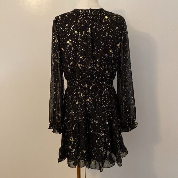 Bloomingdale's AQUA Black and Gold Star Foil Mini Dress Size Medium - Picture 7 of 13